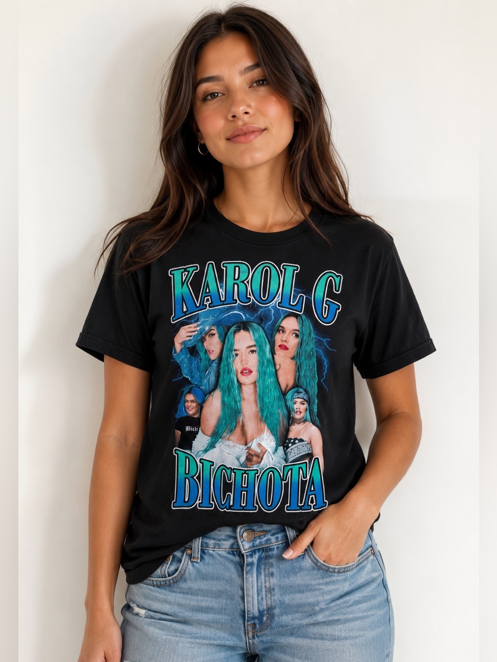 Karol G Bichota Graphic Band Tee Black Vintage Wash Unisex Size M